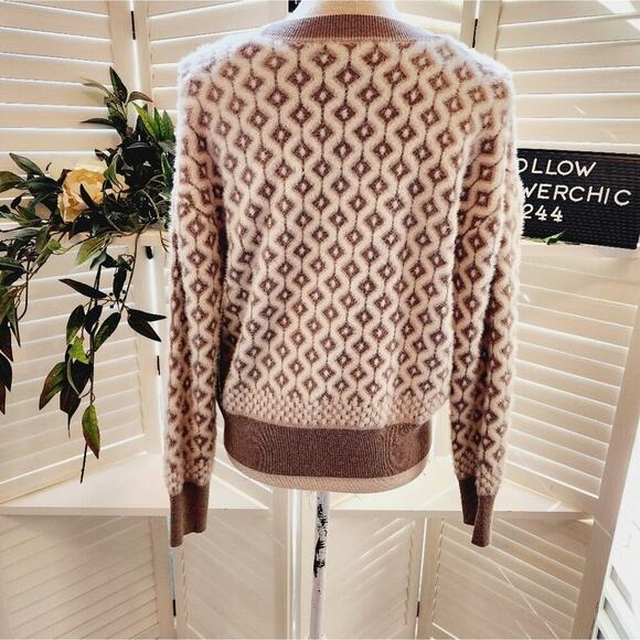CUPCAKES & CASHMERE NEW DIAMOND BROWN/CREAM CARDIGAN SUPER SOFT SMALL - Picture 6 of 8